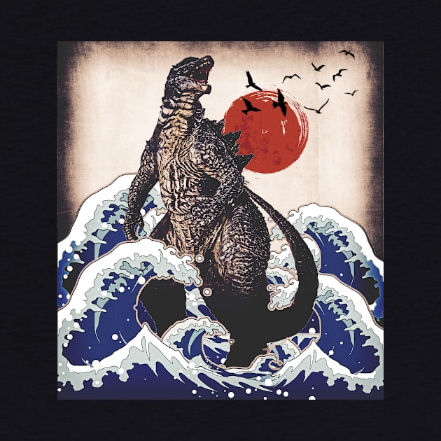 wave with godzilla by NiceAndBetter Studio.